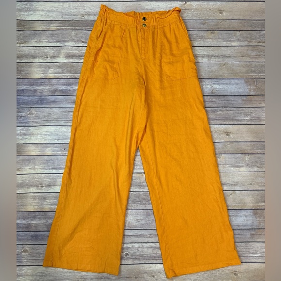 International Concepts Womens High Rise Linen blend Wide Leg Pants Orange M - Picture 1 of 6